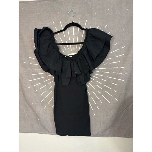 Zara Fitted Ruffled Black Dress - Picture 3 of 6